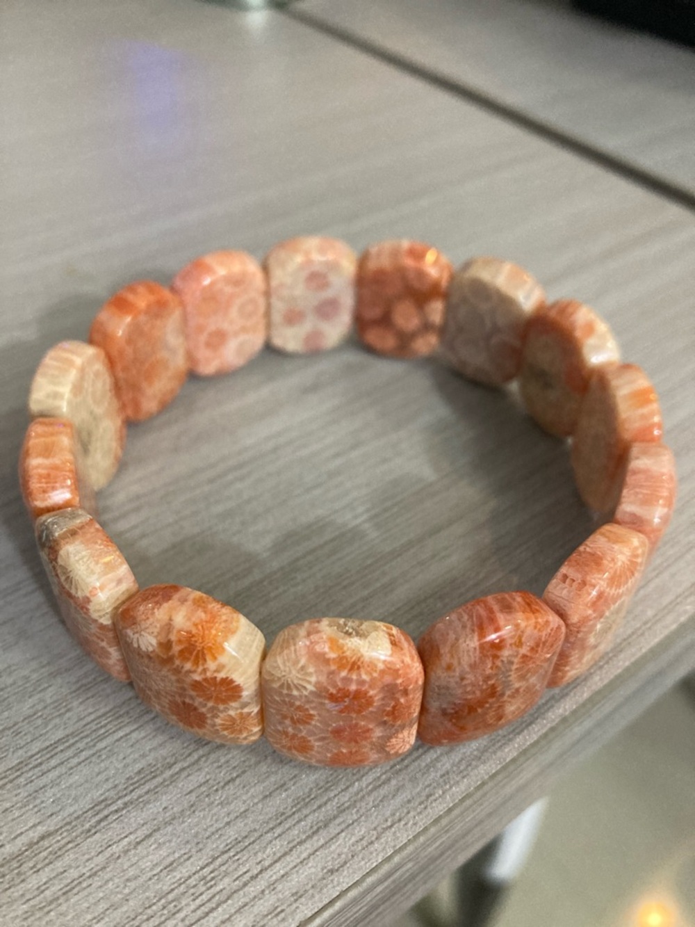Handmade Orange Fossil Coral Stretch Bracelet